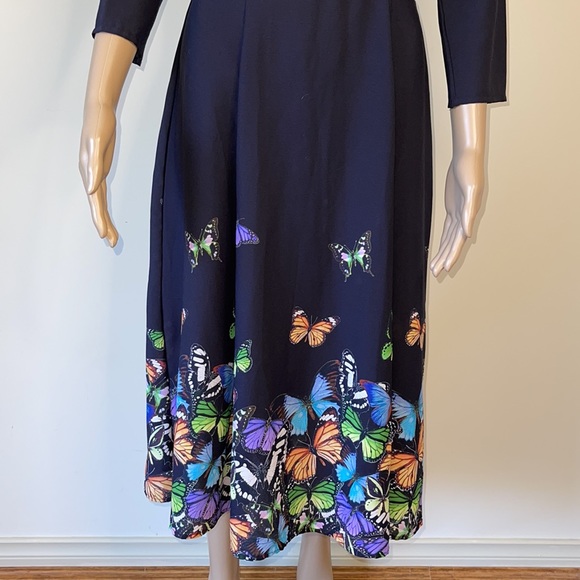 ASOS | Long sleeve navy butterfly print midi dress - Picture 2 of 11